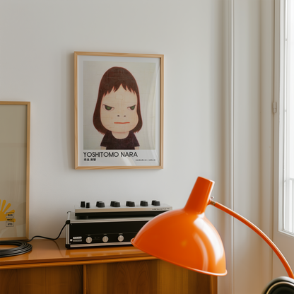 Yoshitomo Nara Close Up Girl Portrait Poster, Green Eyes Japanese Art Print, Contemporary Minimalist Wall Decor
