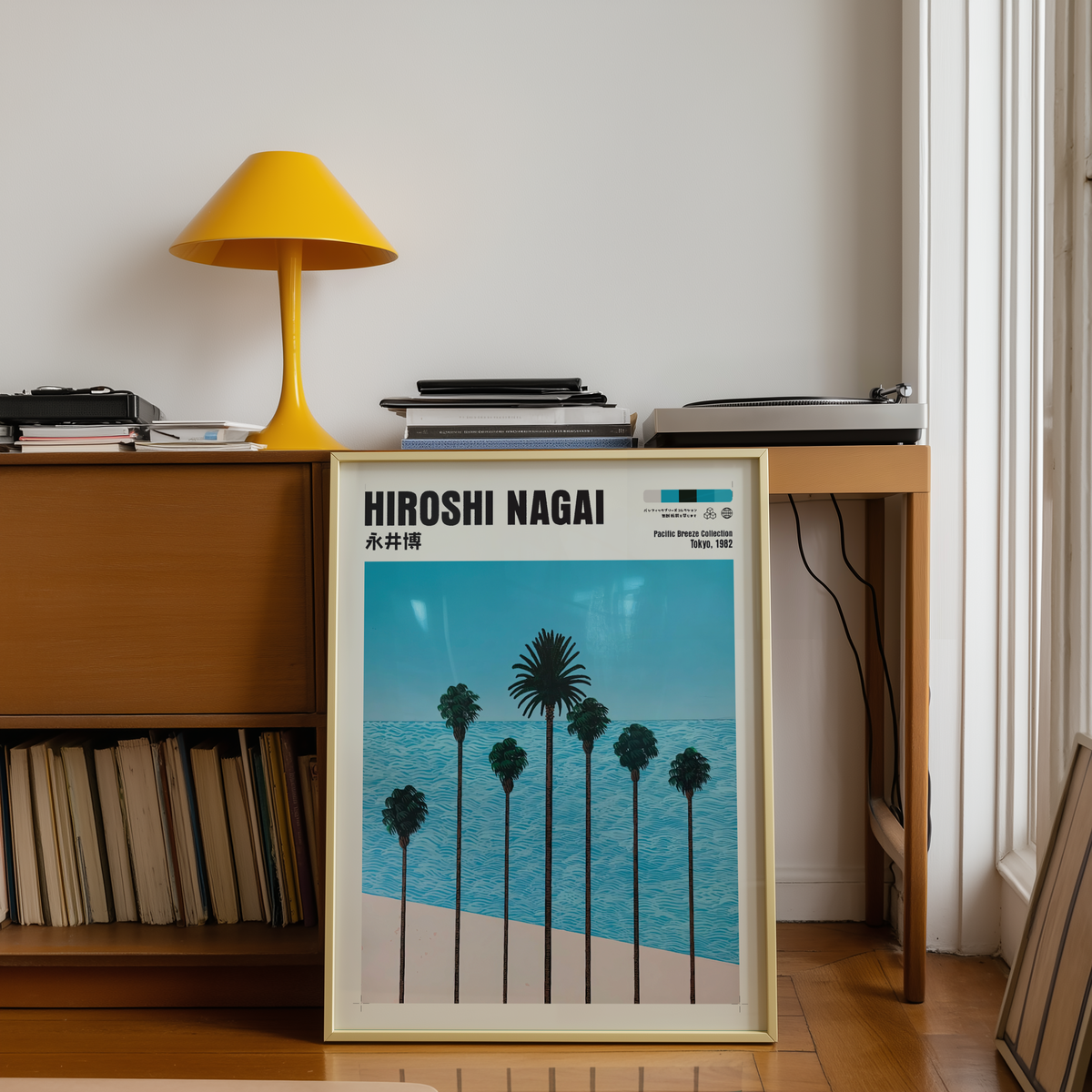 Hiroshi Nagai Pacific Breeze Poster, Japanese Ocean and Palm Trees, Turquoise Sea, Retro Beach Wall Art, Summer Coastal Decor