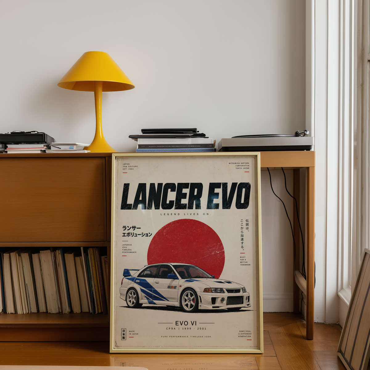Japanese Rally Car Poster, 90s JDM Motorsport Wall Art, White Performance Sedan Print, Retro Racing Garage Decor