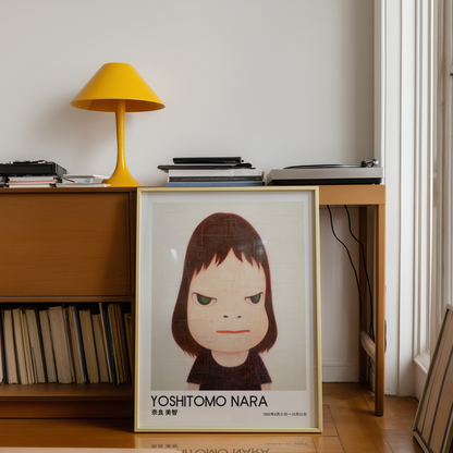 Yoshitomo Nara Close Up Girl Portrait Poster, Green Eyes Japanese Art Print, Contemporary Minimalist Wall Decor