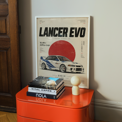 Japanese Rally Car Poster, 90s JDM Motorsport Wall Art, White Performance Sedan Print, Retro Racing Garage Decor