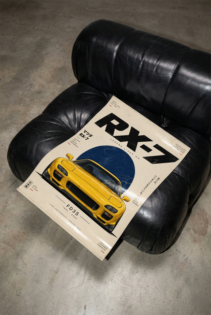 Japanese Rotary Sports Car Poster, Minimalist JDM Wall Art, 90s Yellow Coupe Print, Retro Tuner Illustration, Garage Decor