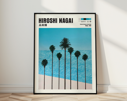 Hiroshi Nagai Pacific Breeze Poster, Japanese Ocean and Palm Trees, Turquoise Sea, Retro Beach Wall Art, Summer Coastal Decor