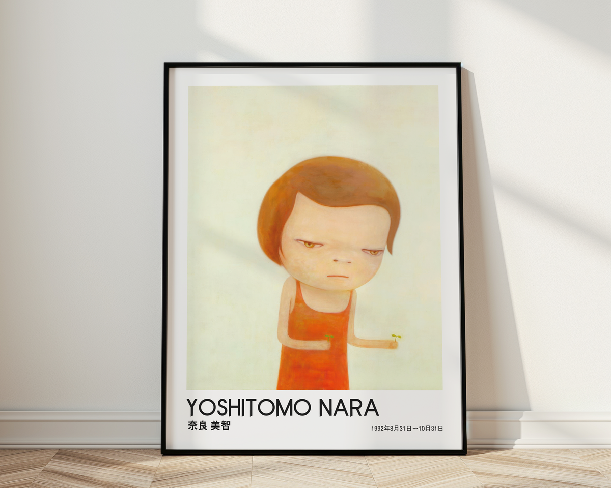 Yoshitomo Nara Red Dress Girl Poster, Japanese Contemporary Art Print, Minimalist Wall Decor, Kawaii Girl Artwork