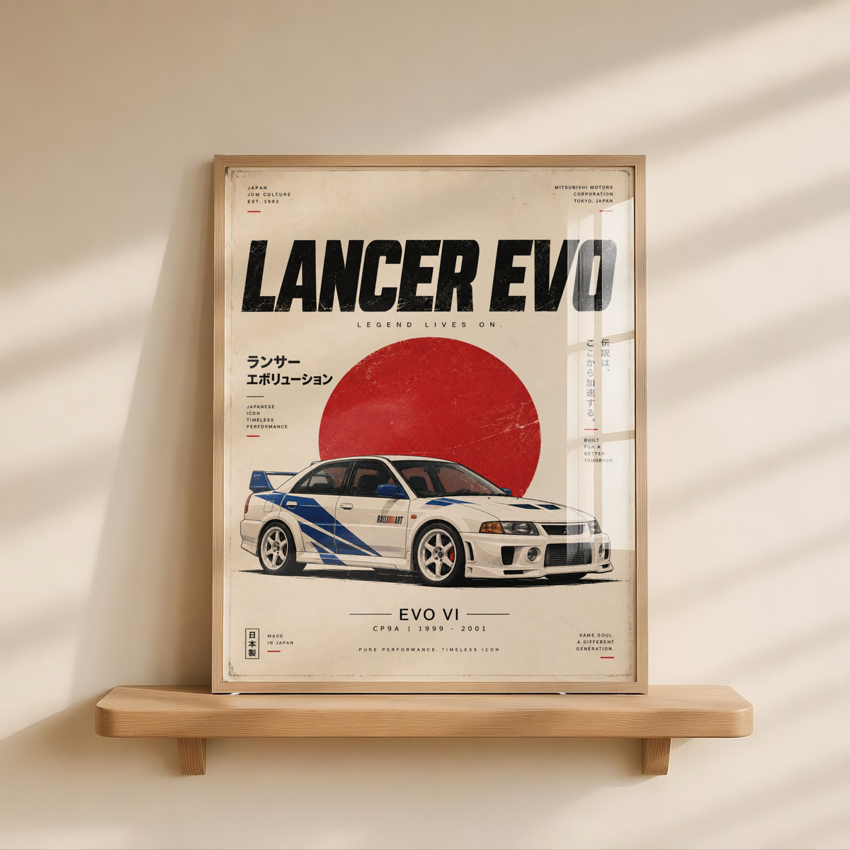 Japanese Rally Car Poster, 90s JDM Motorsport Wall Art, White Performance Sedan Print, Retro Racing Garage Decor