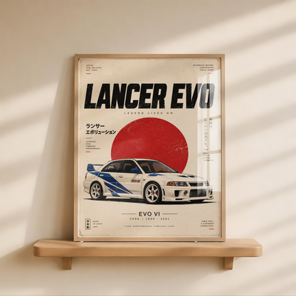 Japanese Rally Car Poster, 90s JDM Motorsport Wall Art, White Performance Sedan Print, Retro Racing Garage Decor
