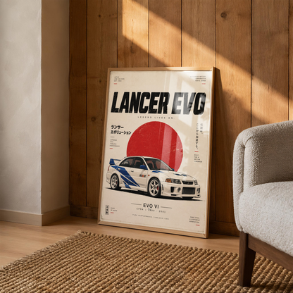 Japanese Rally Car Poster, 90s JDM Motorsport Wall Art, White Performance Sedan Print, Retro Racing Garage Decor