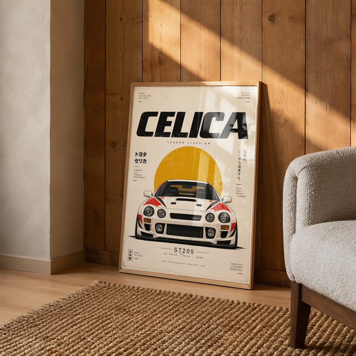 Japanese Rally Car Poster, 90s JDM Motorsport Wall Art, Minimalist Racing Car Print, Retro Automotive Garage Decor