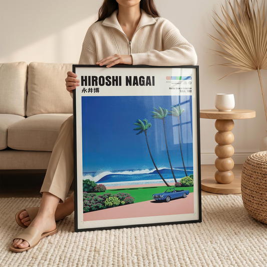 Affiche Hiroshi Nagai | Cabriolet Bleu, Plage & Surf