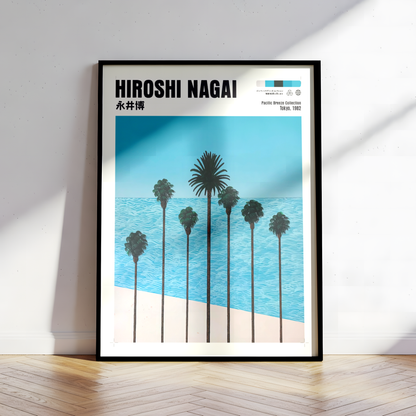 Hiroshi Nagai Pacific Breeze Poster, Japanese Ocean and Palm Trees, Turquoise Sea, Retro Beach Wall Art, Summer Coastal Decor
