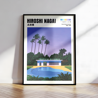 Hiroshi Nagai Pacific Breeze Poster, Tropical Pool Art, Japanese Retro Summer Print, Palm Tree Wall Decor, City Pop Artwork