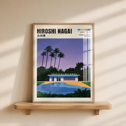 Hiroshi Nagai Pacific Breeze Poster, Tropical Pool Art, Japanese Retro Summer Print, Palm Tree Wall Decor, City Pop Artwork