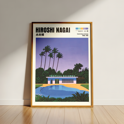 Hiroshi Nagai Pacific Breeze Poster, Tropical Pool Art, Japanese Retro Summer Print, Palm Tree Wall Decor, City Pop Artwork