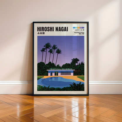 Hiroshi Nagai Pacific Breeze Poster, Tropical Pool Art, Japanese Retro Summer Print, Palm Tree Wall Decor, City Pop Artwork
