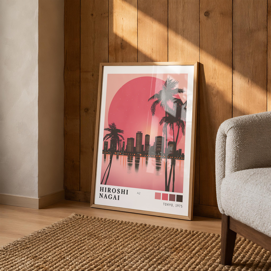 Affiche Hiroshi Nagai | Palmiers, Skyline & Sunset Rose