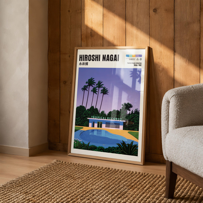 Hiroshi Nagai Pacific Breeze Poster, Tropical Pool Art, Japanese Retro Summer Print, Palm Tree Wall Decor, City Pop Artwork
