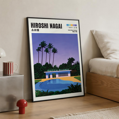 Hiroshi Nagai Pacific Breeze Poster, Tropical Pool Art, Japanese Retro Summer Print, Palm Tree Wall Decor, City Pop Artwork