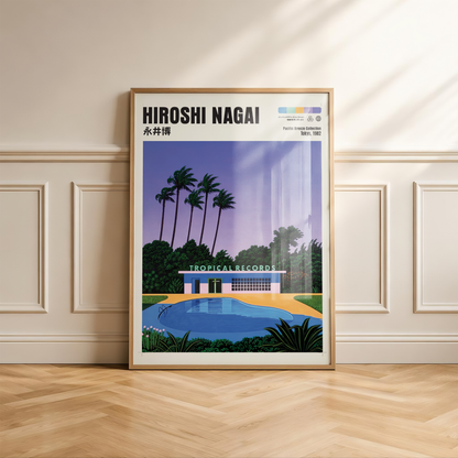 Hiroshi Nagai Pacific Breeze Poster, Tropical Pool Art, Japanese Retro Summer Print, Palm Tree Wall Decor, City Pop Artwork