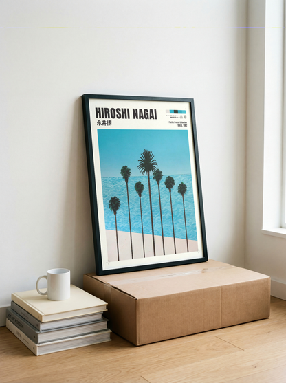 Hiroshi Nagai Pacific Breeze Poster, Japanese Ocean and Palm Trees, Turquoise Sea, Retro Beach Wall Art, Summer Coastal Decor
