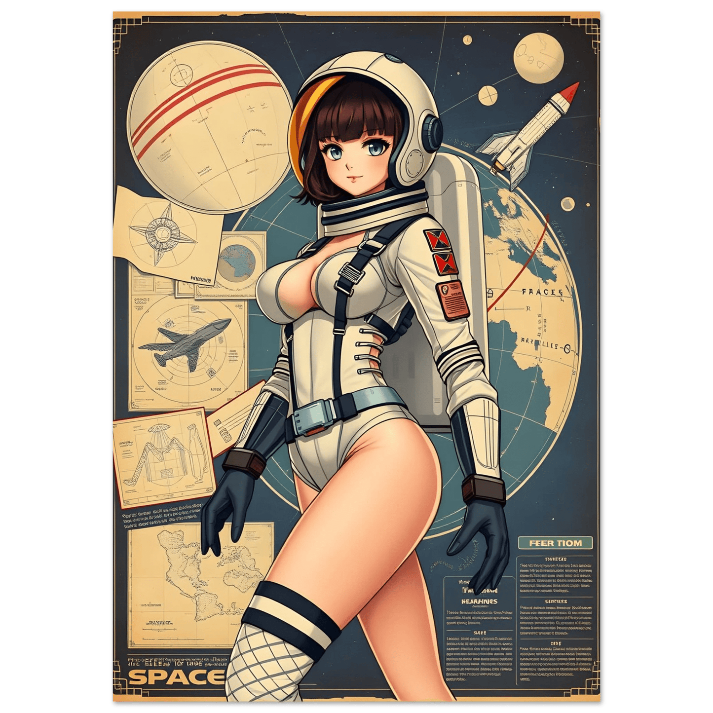 🌸🪐🎀👽Création Anime Rétro Sci-Fi ☄️49 affiche murale - Aura Studio Déco