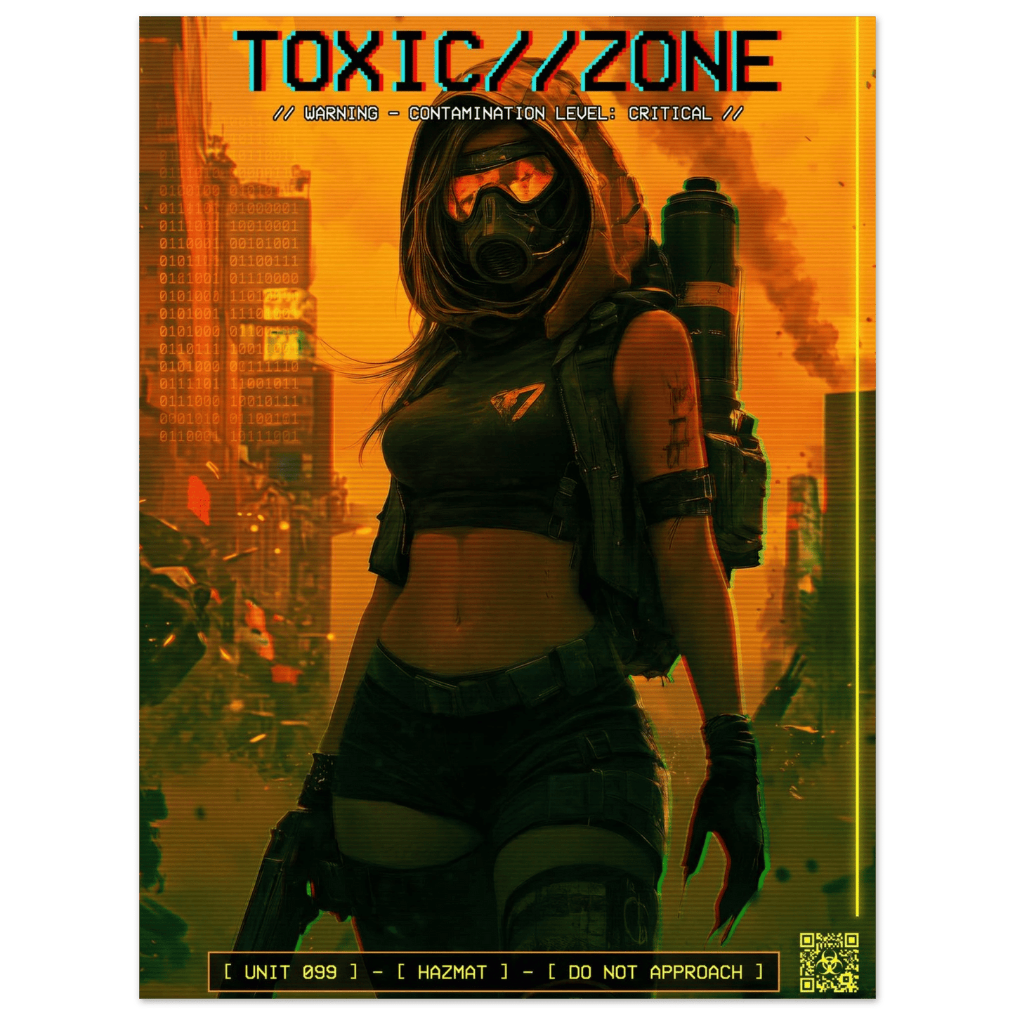 ☣️🧬 Série limitée Art Cyberpunk - Poster Cybergirl Toxic Zone - Aura Studio Déco