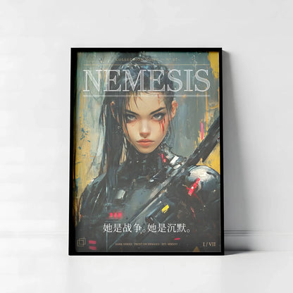 ☣️🧬 Série limitée Art Cyberpunk - Poster Cybergirl Nemesis - Aura Studio Déco