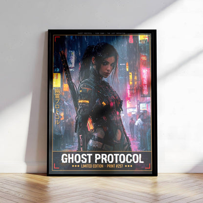 ☣️🧬 Série limitée Art Cyberpunk - Poster Cybergirl Ghost #257 - Aura Studio Déco