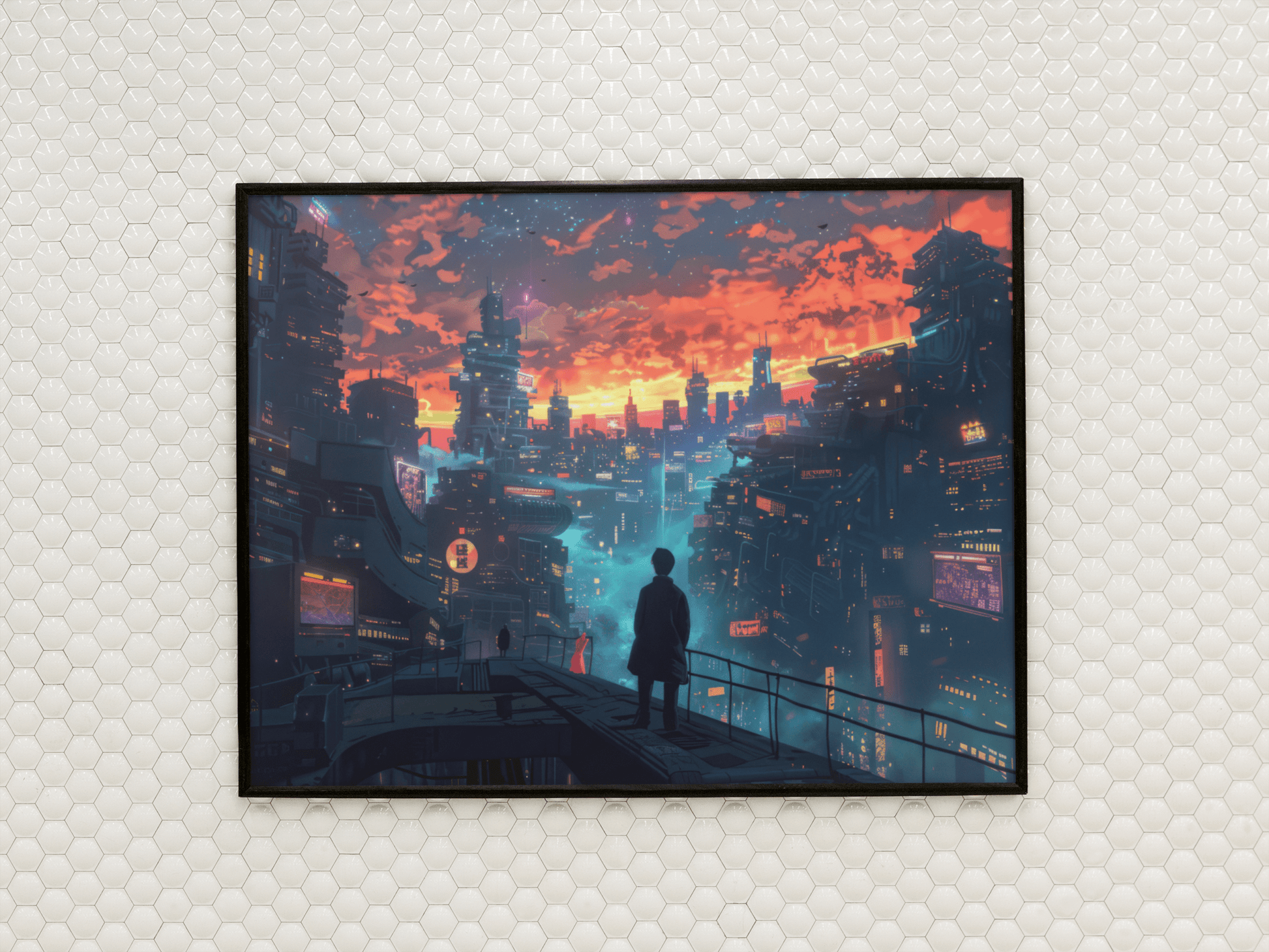 🐉🇯🇵✨ Affiche encadrée métal CLI-FI Anime Concept – Future City - Aura Studio Déco