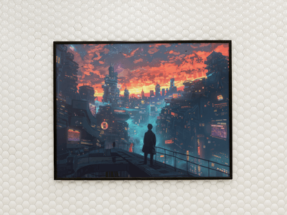 🐉🇯🇵✨ Affiche encadrée métal CLI-FI Anime Concept – Future City - Aura Studio Déco