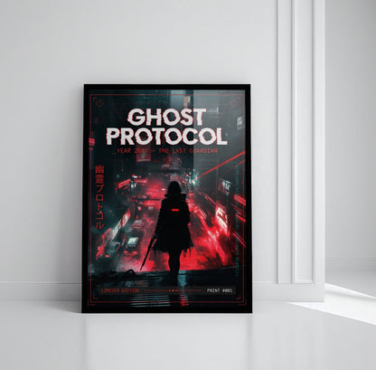 ☣️🧬 Série limitée Art Cyberpunk - Poster Cybergirl Ghost Protocol - Aura Studio Déco