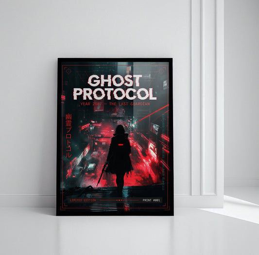 ☣️🧬 Série limitée Art Cyberpunk - Poster Cybergirl Ghost Protocol - Aura Studio Déco