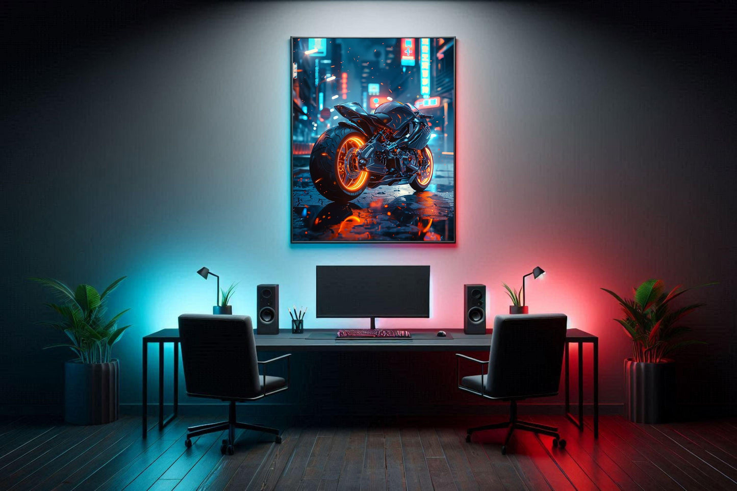 🏍️🏁🔧 Moto Cyberpunk Série futuriste #️⃣17  - (Affiche encadrée métal) - Aura Studio Déco