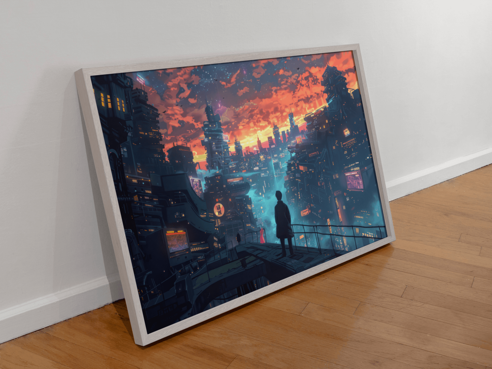 🐉🇯🇵✨ Affiche encadrée métal CLI-FI Anime Concept – Future City - Aura Studio Déco