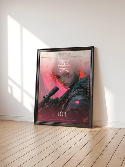 ☣️🧬 Série limitée Art Cyberpunk - Poster Cybergirl Flower of War - Aura Studio Déco