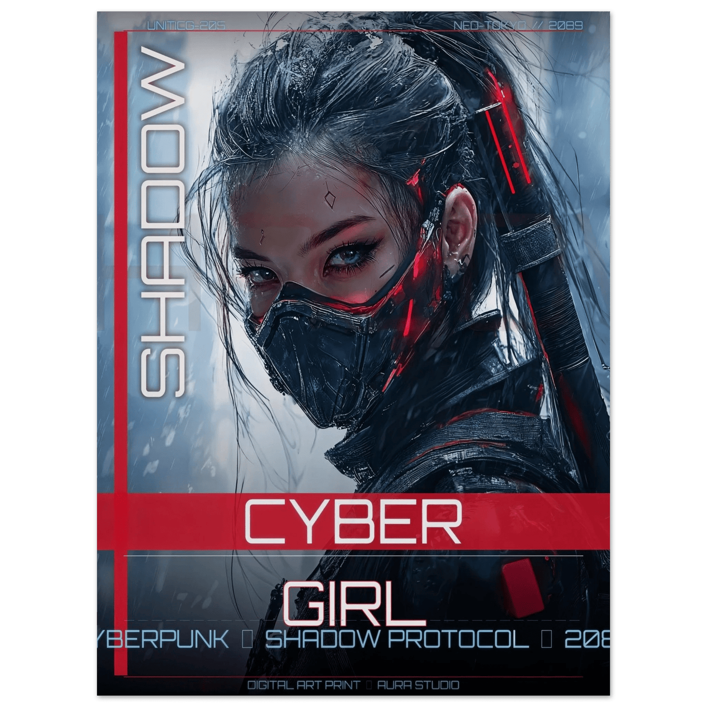 ☣️ Série limitée Art Cyberpunk - Poster Cybergirl Shadow Protocol - Aura Studio Déco