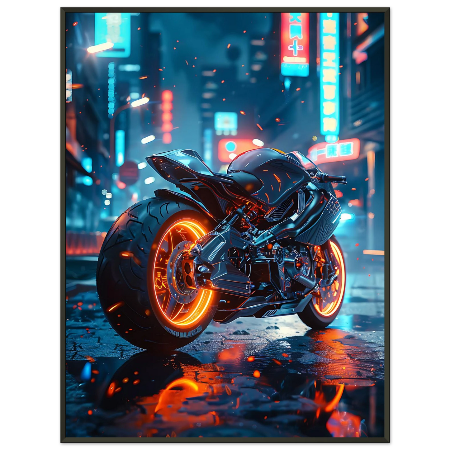 🏍️🏁🔧 Moto Cyberpunk Série futuriste #️⃣17  - (Affiche encadrée métal) - Aura Studio Déco