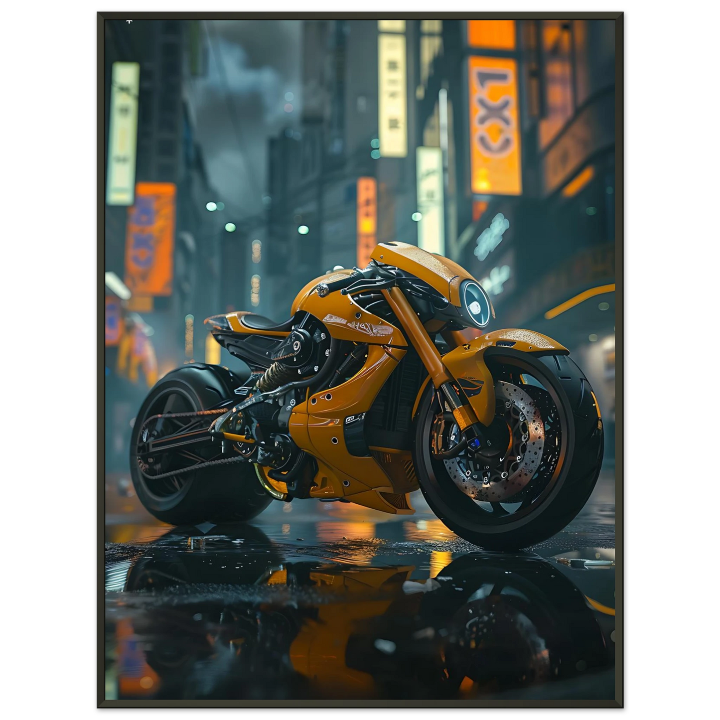 🏍️🏁🔧 Moto Cyberpunk Série futuriste #️⃣1  - (Affiche encadrée métal) - Aura Studio Déco