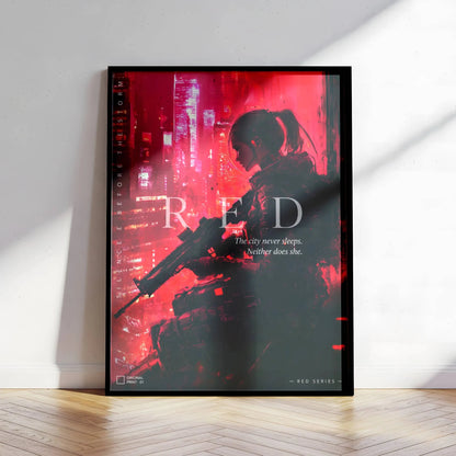 ☣️🧬 Série limitée Art Cyberpunk - Poster Cybergirl Red - Aura Studio Déco