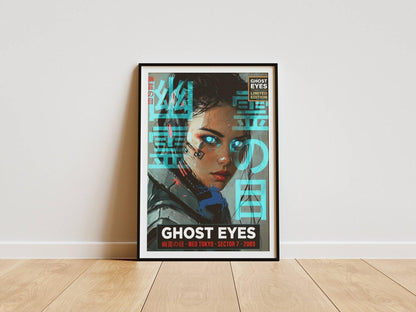 ☣️🧬 Série limitée Art Cyberpunk - Poster Cybergirl Ghost Eyes - Aura Studio Déco