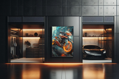 🏍️🏁🔧 Moto Cyberpunk Série futuriste #️⃣10  - (Affiche encadrée métal) - Aura Studio Déco