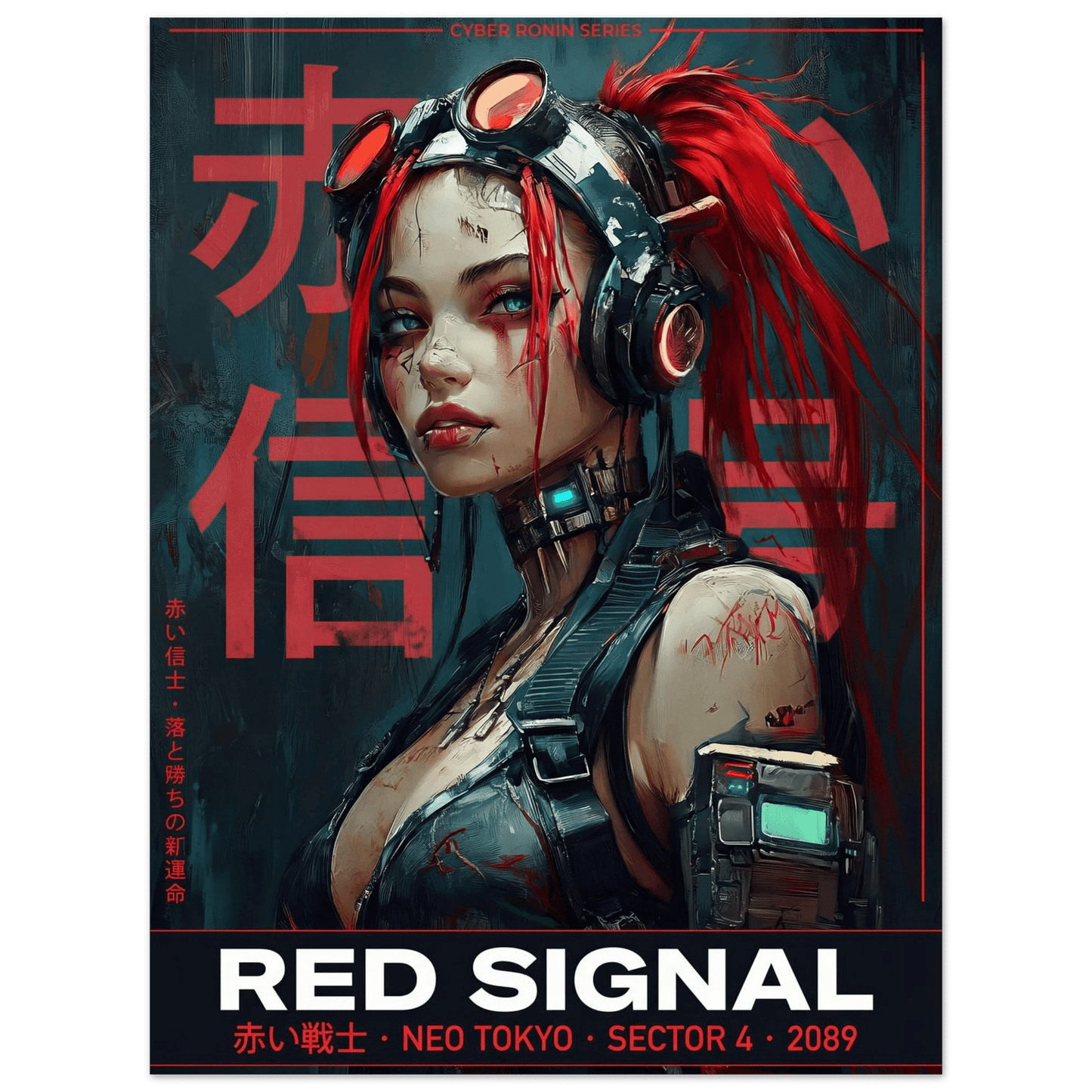 ☣️ Série limitée Art Cyberpunk - Poster Cybergirl Red Signal - Aura Studio Déco