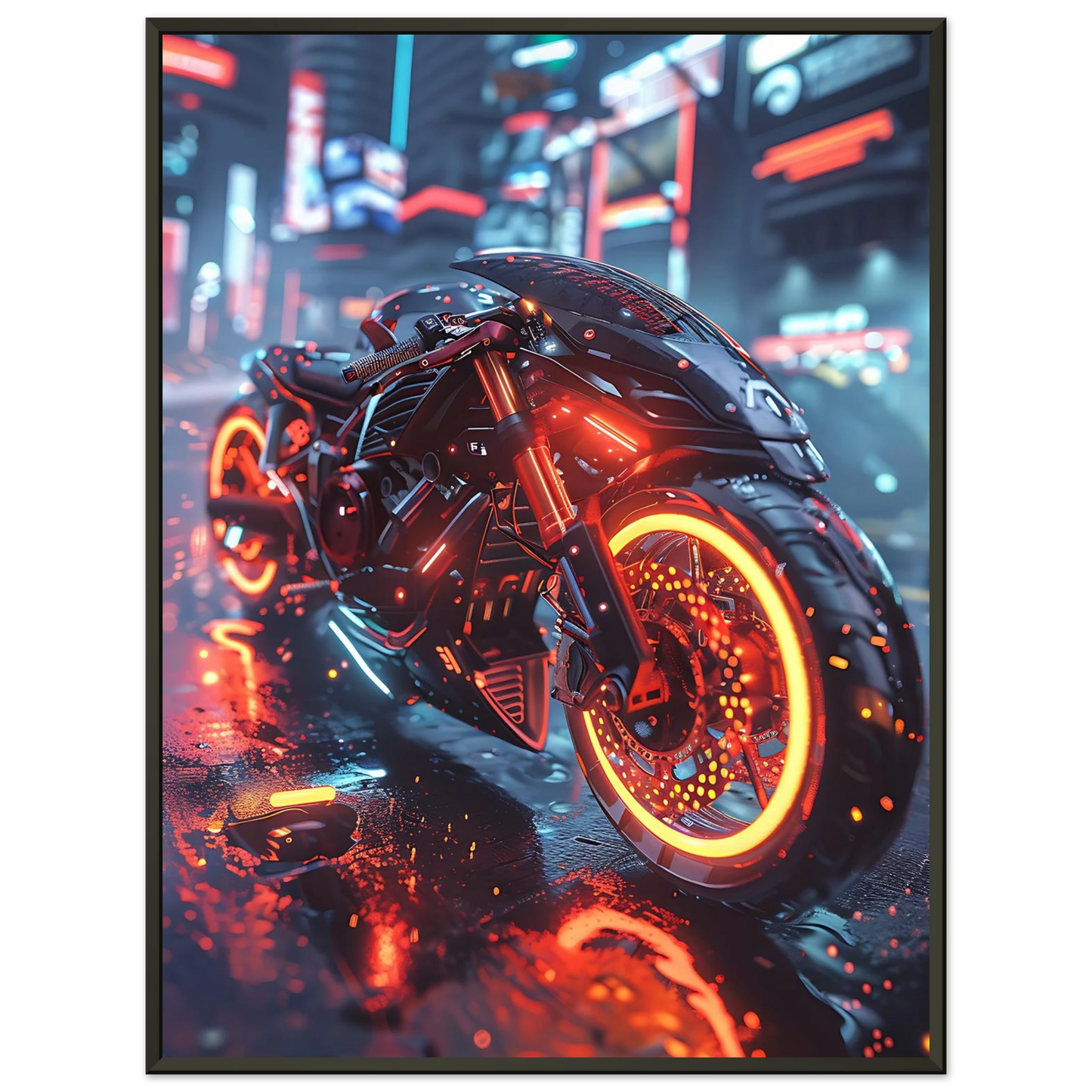 🏍️🏁🔧 Moto Cyberpunk Série futuriste #️⃣20  - (Affiche encadrée métal) - Aura Studio Déco