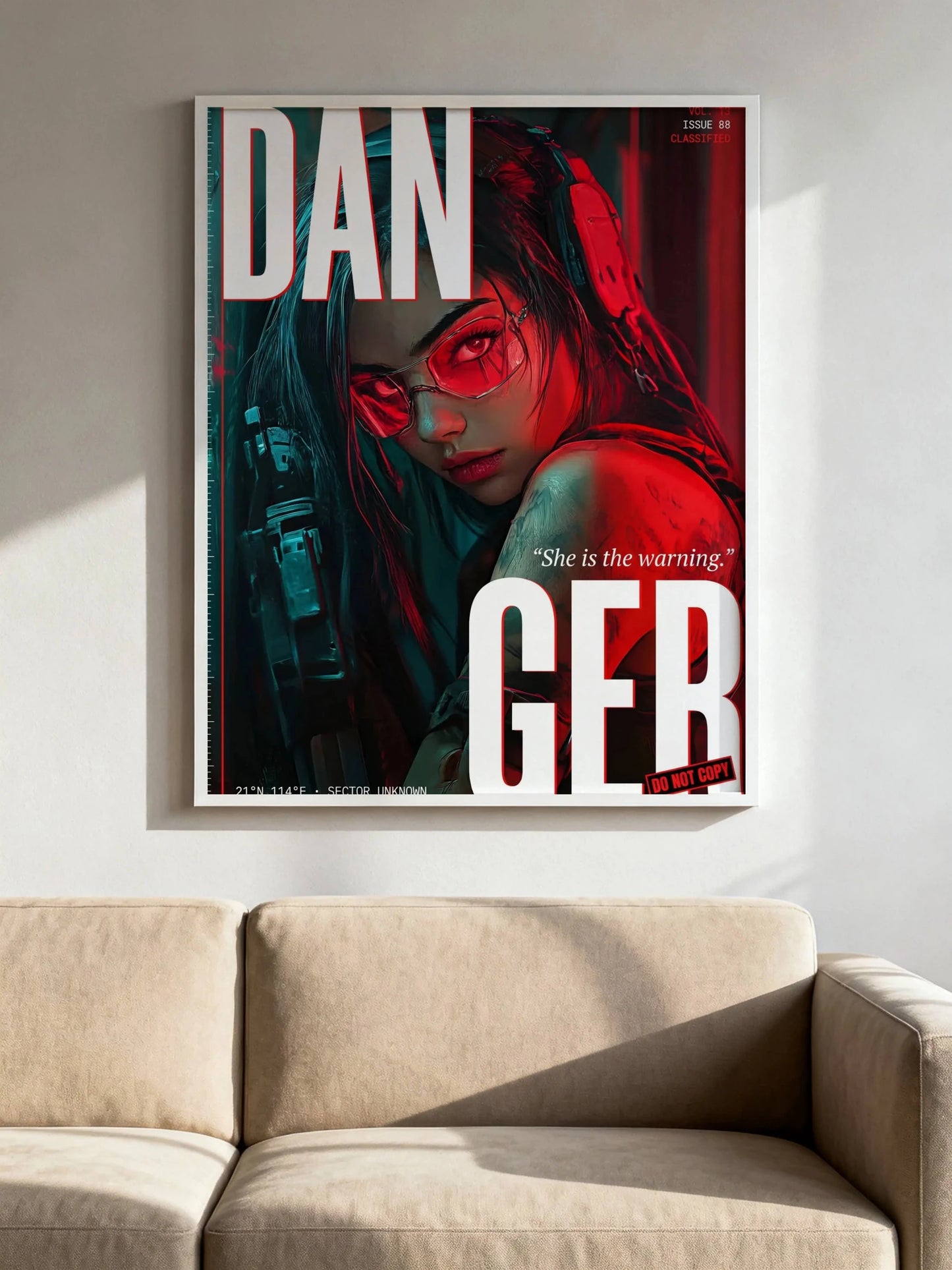 ☣️🧬 Série limitée Art Cyberpunk - Poster Cybergirl Danger - Aura Studio Déco