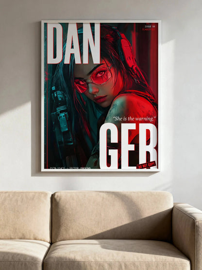 ☣️🧬 Série limitée Art Cyberpunk - Poster Cybergirl Danger - Aura Studio Déco