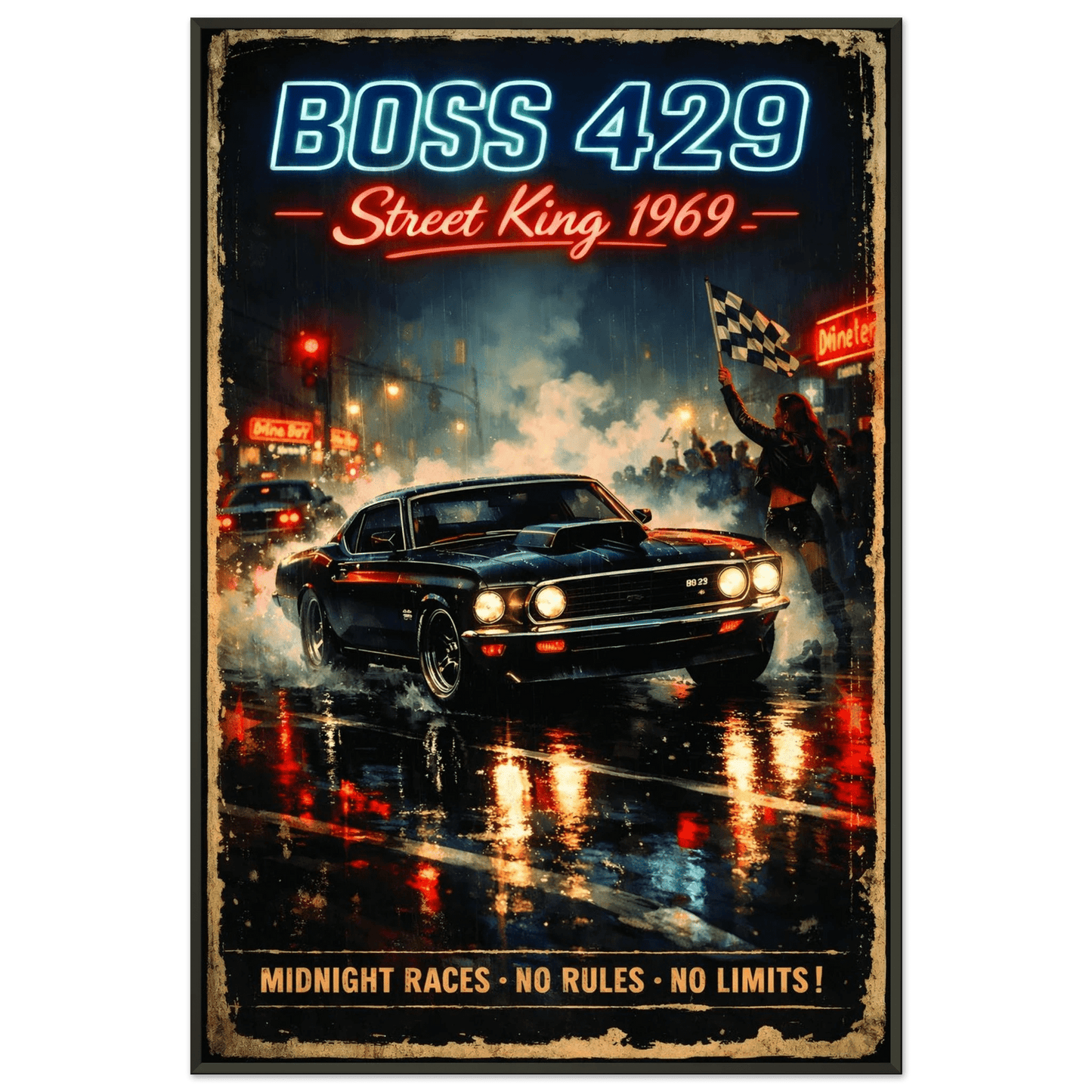 🏎️🏁 Affiche Automobile Street King Legend Encadrée - Aura Studio Déco