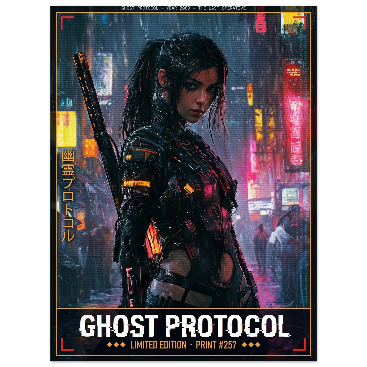 ☣️🧬 Série limitée Art Cyberpunk - Poster Cybergirl Ghost #257 - Aura Studio Déco