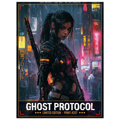 ☣️🧬 Série limitée Art Cyberpunk - Poster Cybergirl Ghost #257 - Aura Studio Déco