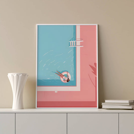 Affiche Piscine Vintage Minimaliste – Poster Summer Pool Art Style Rétro Moderne