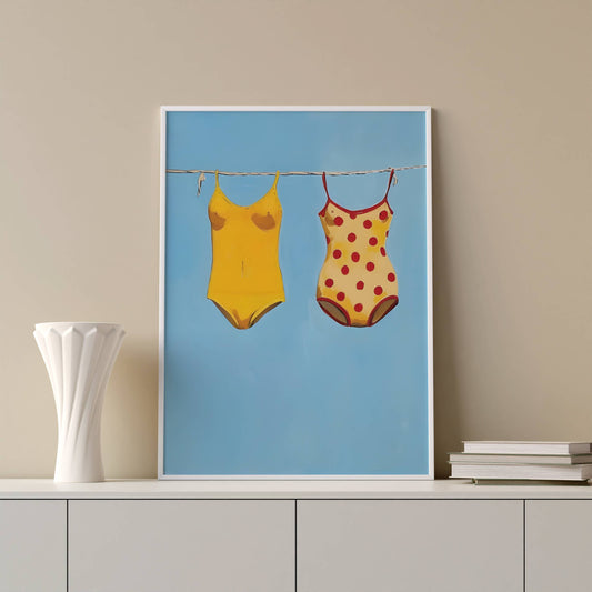 Affiche Maillots Vintage Minimaliste – Poster Summer Pool & Vacances Style Rétro