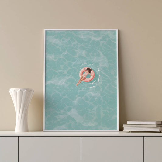Affiche Piscine Vintage Minimaliste – Poster Summer Pool Eau Turquoise & Vacances Évasion